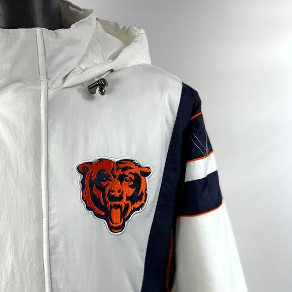 Bears Jacket Chicago STARTER NFL Half Zip Hooded Jacket WHITE 3X 5X - Picture 4 of 9